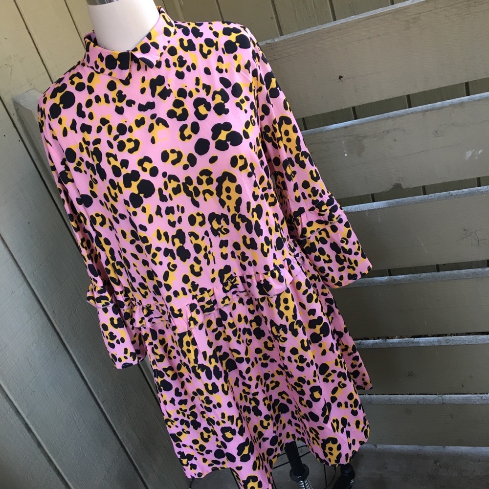 Lorraine Pink Leopard Ruffle Mini Dress